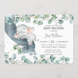Chic Elephant Leafy Greenery Baby shower Girl Kaart