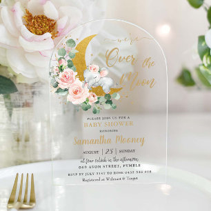 Chic Elephant We zijn over het Moon Girl Baby show Acryl Uitnodigingen