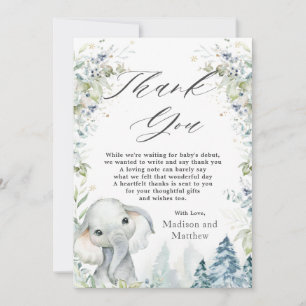 Chic Elephant Winter Wonderland Baby shower Bedankkaart