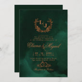 Chic Emerald Copper Calligraphy Monogram Wedding Kaart (Voorkant / Achterkant)