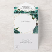 Chic Emerald Green Floral Princess Quinceañera All In One Uitnodiging (Buitenkant)