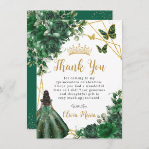 Chic Emerald Green Flowers Floral Quinceañera Bedankkaart