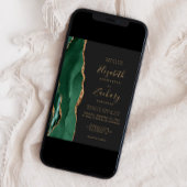 Chic Emerald Green Gold Agate Dark Wedding Kaart