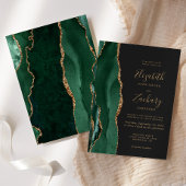 Chic Emerald Green Gold Agate Dark Wedding Kaart