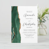Chic Emerald Green Gold Agate Script Wedding Kaart (Staand voorkant)
