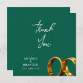 Chic Emerald Green Gold Rings Wedding Bedankkaart (Voorkant / Achterkant)