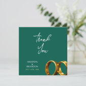 Chic Emerald Green Gold Rings Wedding Bedankkaart (Staand voorkant)
