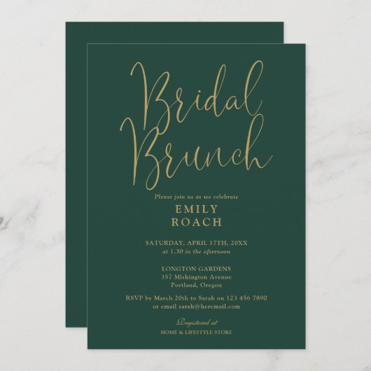 Chic Emerald Green Gold Script Bruids Bunch Shower Kaart (Voorkant / Achterkant)