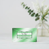 Chic Emerald Green met Silver Decor en Monogram Visitekaartje (Staand voorkant)