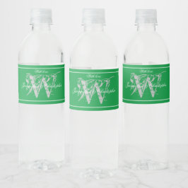 Chic Emerald Green Monogram Names Cute Wedding Waterfles Etiket