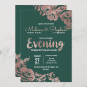 Chic Emerald Green Roos Gold Floral Evening Kaart (Voorkant / Achterkant)