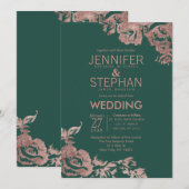 Chic Emerald Green Roos Gold Floral Wedding Kaart (Voorkant / Achterkant)