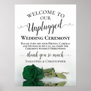 Chic Emerald Green Roos Unplugged Wedding Ceremony Poster