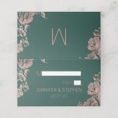 Chic Emerald Green Rose or Floral Cartes de Place (Extérieur déplié)
