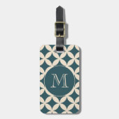 Chic Emerald Ivory Geometric Pattern Monogram Bagagelabel (Voorkant verticaal)