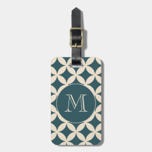 Chic Emerald Ivory Geometric Pattern Monogram Bagagelabel