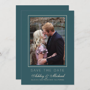 Chic Emerald Ivory Photo Wedding Save the Date Kaart
