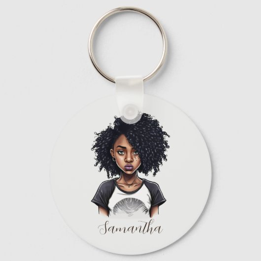 Chic en Classy Afro Woman Sleutelhanger (Voorkant)