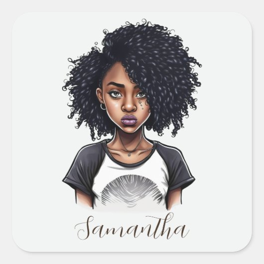 Chic en Classy Afro Woman Vierkante Sticker (Voorkant)