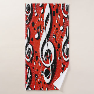 Chic en Trendy Red White en Black Clef Notes Badhanddoek