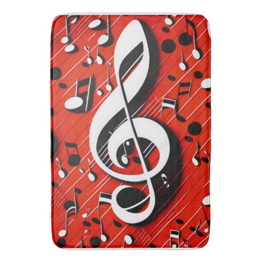 Chic en Trendy Red White en Black Clef Notes Badmat (Voorkant Verticaal)