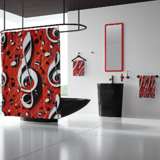 Chic en Trendy Red White en Black Clef Notes Douchegordijn