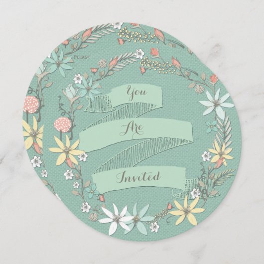 Chic Engagement Party Floral Wreath en Banner Kaart (Voorkant / Achterkant)