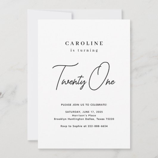 Chic et moderne 21e anniversaire Invitation (Devant)