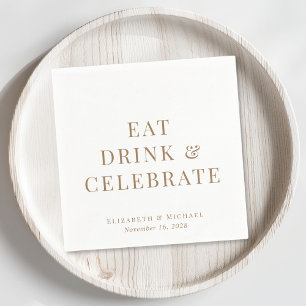 Chic Eten Drinken Vieren Goud Wit Bruiloft Servet