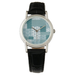 Chic Ethnic Faux Patchwork Patroon, Blauwgroen en Horloge