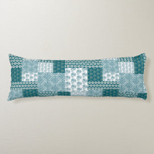 Chic Ethnic Faux Patchwork Patroon, Blauwgroen en  Lichaamskussen