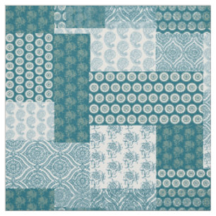 Chic Ethnic Faux Patchwork Patroon, Blauwgroen en Stof
