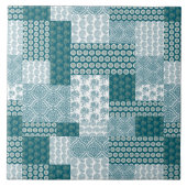 Chic Ethnic Faux Patchwork Patroon, Blauwgroen en  Tegeltje (Voorkant)