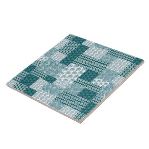 Chic Ethnic Faux Patchwork Patroon, Blauwgroen en  Tegeltje