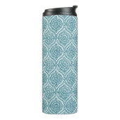 Chic Ethnic Ogee Pattern in Blauwgroen op White Thermosbeker (Gedraaid links)