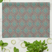 Chic Ethnic Ogee Pattern in Maroon, Blauwgroen en  Theedoek (Gevouwen)