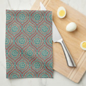 Chic Ethnic Ogee Pattern in Maroon, Blauwgroen en  Theedoek (Quarter Fold)
