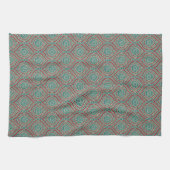 Chic Ethnic Ogee Pattern in Maroon, Blauwgroen en  Theedoek (Horizontaal)