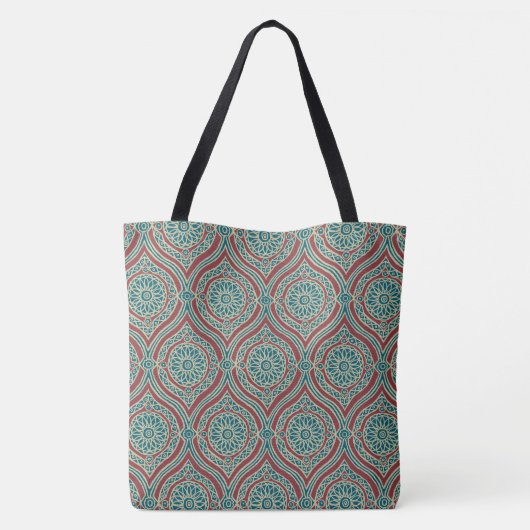 Chic Ethnic Ogee Pattern in Maroon, Blauwgroen en  Tote Bag (Achterkant)