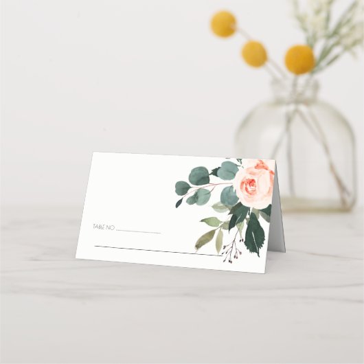 Chic Eucalyptus Blush Roos Pink Floral Weddenschap (Achterkant)