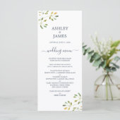 Chic Eucalyptus Foliage Dark Blue Script Weduwen Menu (Staand voorkant)