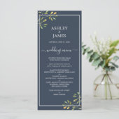 Chic Eucalyptus Green Navy Blue Botanical Wedding Menu (Staand voorkant)