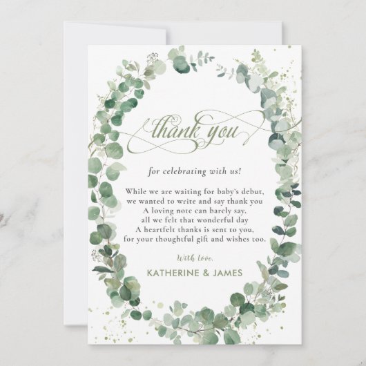 Chic Eucalyptus Greenery Baby shower Birthday  Bedankkaart (Voorkant)