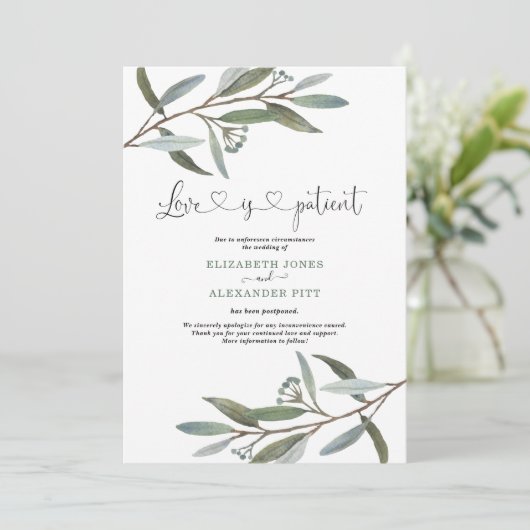 Chic Eucalyptus Greenery Love is geduldige bruilof Kaart (Staand voorkant)