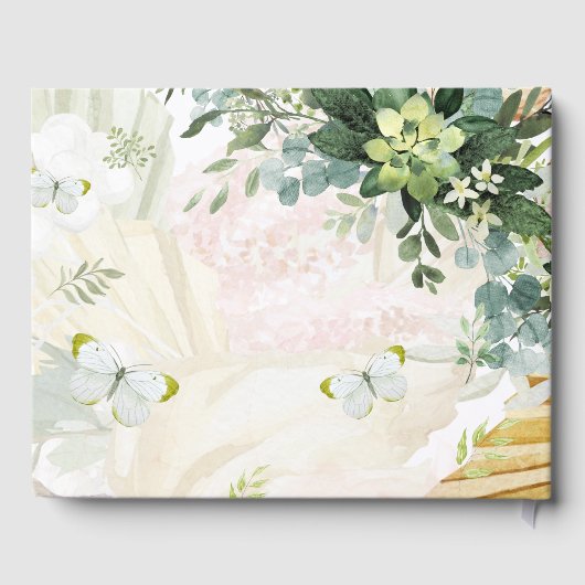 Chic Eucalyptus Groene Bladeren Smaragd Bruiloft Gastenboek (Achterkant)