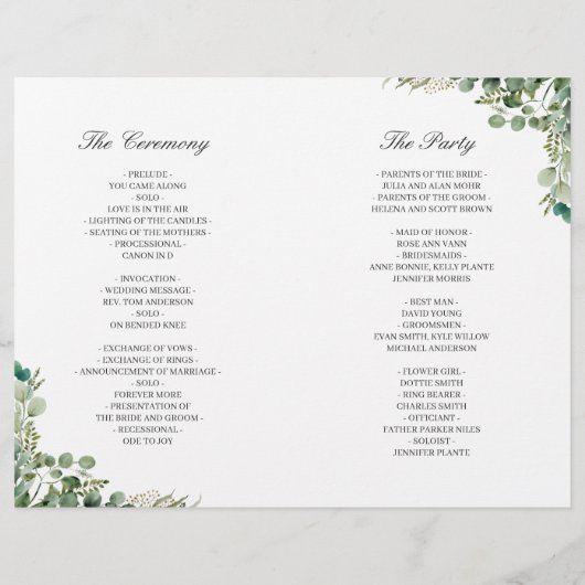 Chic Eucalyptus leest DIY Folded Wedding Program (Achterkant)