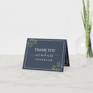 Chic Eucalyptus Loof Navy Blauw Trouwfoto Bedankkaart