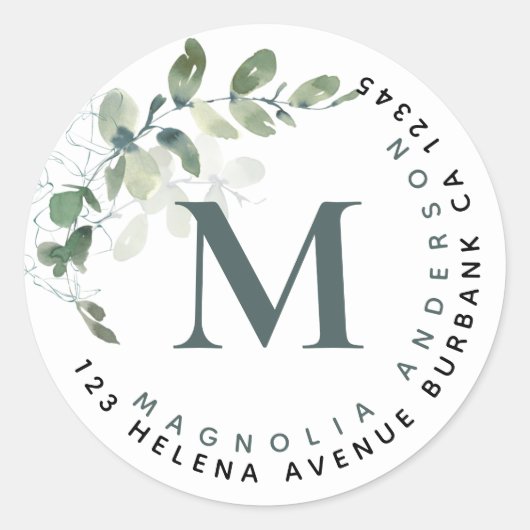 Chic Eucalyptus Monogram Return Address Ronde Sticker (Voorkant)