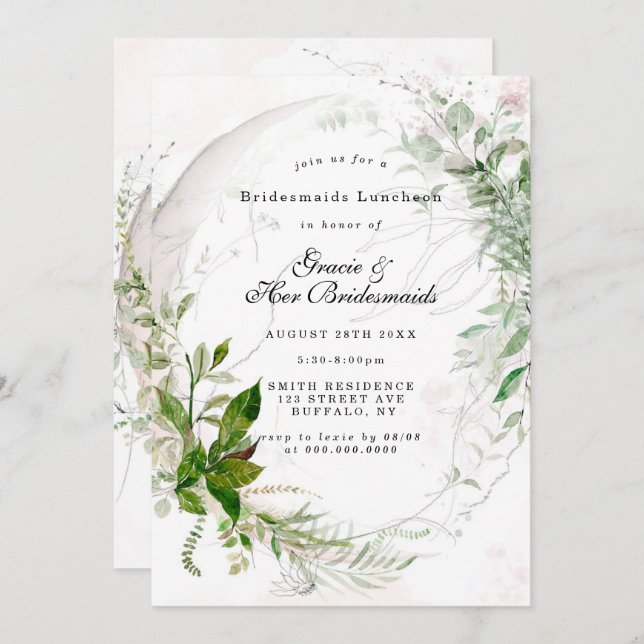 Chic Eucalyptus Pink Bridesmaids Luncheon Invita (Voorkant / Achterkant)