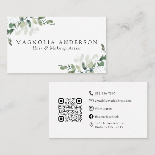 Chic Eucalyptus QR-code Visitekaartje (Voorkant / Achterkant)
